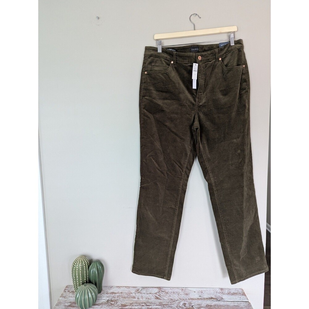 Talbots NWT Corduroy Straight Leg Pants Brown 14 High Waist Full Length Fall